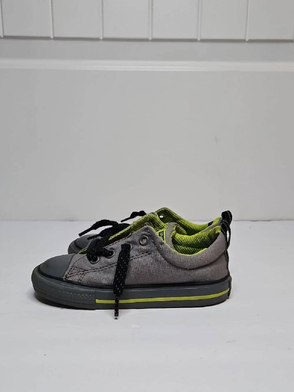 Converse Kids Gray Sneakers with Neon Green Accents
